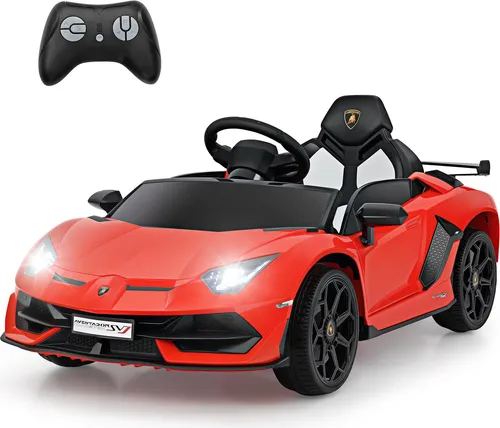 GOPLUS Elektroauto für Kinder, Lamborghini Kinderauto mit LED Scheinwerfer, Hupe, Fernbedienung, Musik, USB & MP3, 3-5 km/h Elektro Auto, Rot