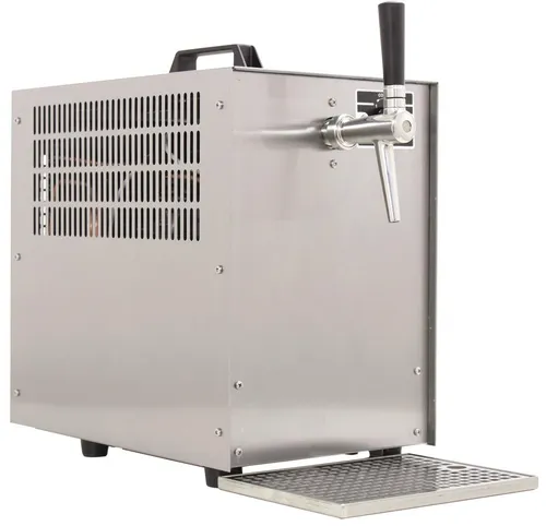 Zapfanlage Trockenkühler Edelstahl 1-leitig 60 Liter/h - Effiziente 1-leitige Zapfanlage mit 60 l/h Leistung, ausgestattet mit hochwertigem Edelstahl-Tropfblech und zuverlässigem Kompressor für perfekten Biergenuss.