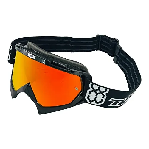 TWO-X Cross-Brille - Motocross Mit Verspiegeltem Iridium Glas - Kratzfeste Motorrad-Brille für Enduro & Downhill - Modell Race - Schwarz