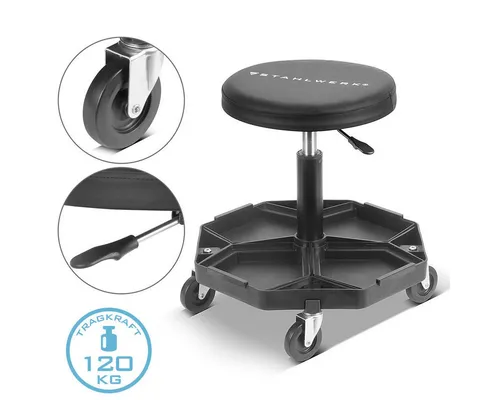 STAHLWERK Werkstattwagen WRH-57 ST Schwarz – 120 kg Tragkraft - Werkstattwagen mit praktischen Ablagefächern, extrem belastbar bis 120 kg und ideal für professionelle Anwendungen in Industrie und Handwerk.