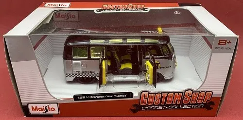Maisto VW Samba Taxi Modellauto 1:25 - Modellauto im Maßstab 1:25, originalverpackt und ideal für Sammler, perfekt für Fans von Volkswagen und Spielzeugautos.