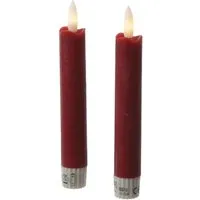 Marelida LED Stabkerzen Tafelkerzen Spitzkerzen Echtwachs Rustik Optik H  15cm Rot 2St