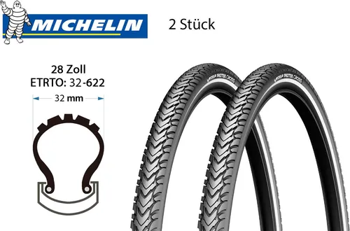 MICHELIN Protek Cross 28 Zoll Fahrrad Reifen 32-622 - City Bike & Trekkingrad Reifen mit Pannenschutz und Reflexstreifen für mehr Sicherheit. Ideal für E-Bikes bis 25 km/h, robustes Stollenprofil für optimalen Grip.