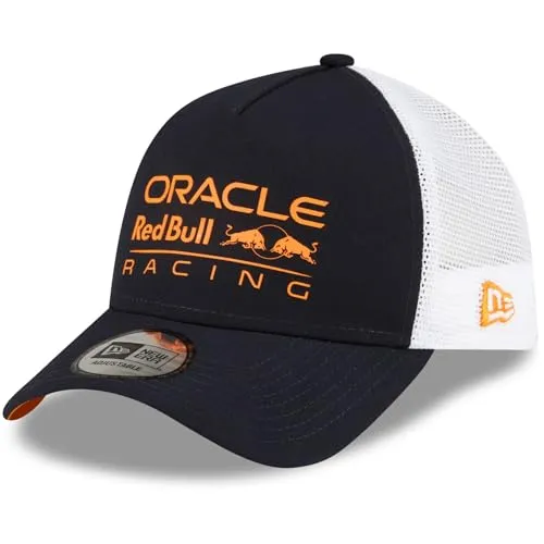 New Era A-Frame Snapback Trucker Cap - Red Bull Racing Navy - Stylische A-Frame Snapback Cap mit Mesh-Rücken aus Repreve Polyester, ideal für Fans von Red Bull Racing und perfekt für sportliche Outdoor-Aktivitäten.