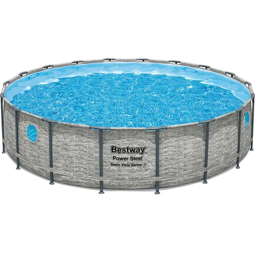 Bestway Stahlrahmenpool Set Power Steel Swim Vista Ø 549 cm x 122 cm Rund Grau
