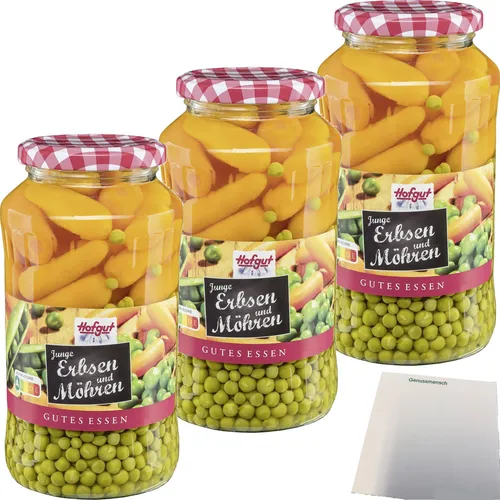 Hofgut Erbsen sehr fein mit Möhren 3er Pack 3x720ml Glas usy Block