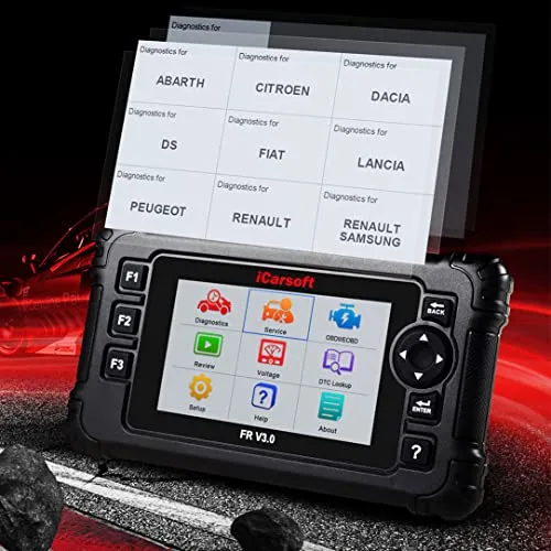 iCarsoft FR V3.0 – Leistungsstarkes Koffer-Diagnosewerkzeug für Peugeot, Citroen, Renault und mehr - OBD-II Diagnosewerkzeuge mit umfassender Fahrzeugdiagnose, ideal für französische und italienische Autos. Unterstützt ABS-Entlüftung, Injektor-Codierung und mehr.