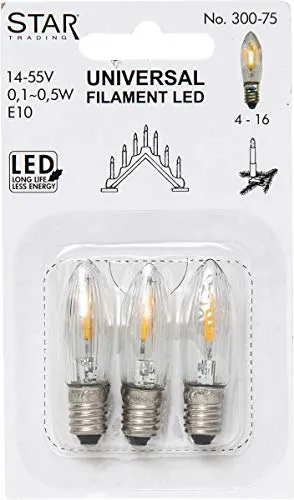 Star Ersatzleuchtmittel LED, E10, klar, 3 LM, 0,1-0,5 W, warmwhite, 3 St./ Karte, 2100 K, 300-75