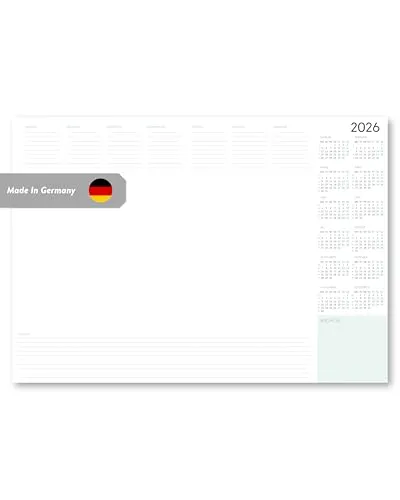 Schreibtischunterlage Wochenplaner & Jahreskalender 2026 im XXL DIN A2-Format für den Schreibtisch | Nachhaltiges Papier, Abreißbar am unteren Ende | Notizblock | Büro, Homeoffice | Made in Germany