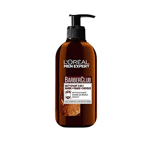 L'Oréal Men Expert BarberClub 3-in-1-Reiniger für Bart + Gesicht + Haare für Herren, für den täglichen Gebrauch, mit ätherischem Zedernholzöl, für alle Hauttypen, 200 ml