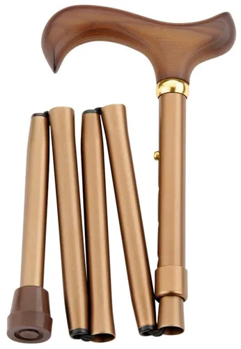Stockshop Gehstock Gehstock Mini-Faltstock Bronze, schicker Derbygriff aus Hartholz mit S