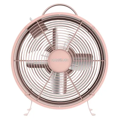 Cecotec Tischventilator EnergySilence 400 RetroDesk Pink - Kompakter 8 Zoll Ventilator mit 25 W Leistung, 4 aerodynamischen Klingen und 2 Geschwindigkeiten für optimalen Luftstrom. Das minimalistische Design passt perfekt in jede Wohnung.
