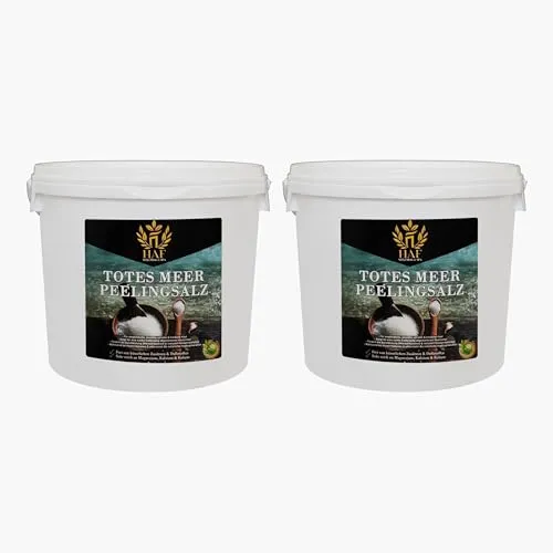HAF Totes Meer Peelingsalz 2 x 5 kg Eimer – Naturreines Körper-Peeling für Sauna, Dusche und Dampfbad - Vielseitiges Peeling mit hoher Mineralienkonzentration aus Jordanien. Ideal zur schonenden Reinigung und Pflege der Haut. Perfekt für die Anwendung im Home-Spa oder als tägliches Pflegeprodukt.