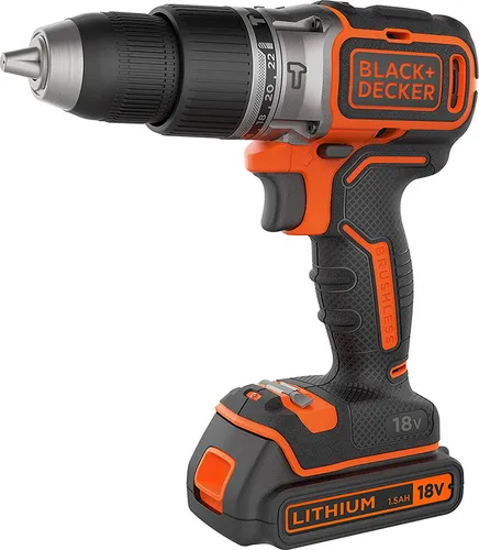 Black+Decker 18V Akku-Schlagbohrschrauber BL188K - Akkuschrauber mit bürstenloser Technologie für längere Lebensdauer und verbesserte Leistung. Ideal für Holz, Metall und Mauerwerk, inklusive LED-Arbeitslicht und 13mm Schnellspannbohrfutter.