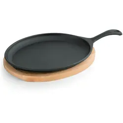 WAS Germany - Servierpfanne Cast Iron 35, mit Holzuntersetzer, 25 x 18,5 x 2 cm, Gusseisen/Holz