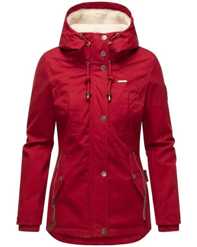 MARIKOO Damen Winterjacke Bikoo Dark Red Gr. L - Funktionsjacke mit kuscheligem Teddyfleece-Innenfutter, wasserabweisendem Obermaterial und tailliertem Schnitt - ideal für kalte Tage!