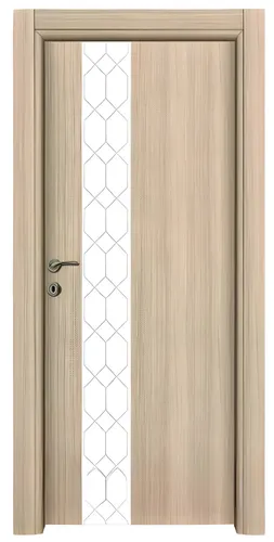 Hellbraune Designer Wohnungstüren mit PVC-Beschichtung - Moderne komplett Tür mit Milchglasverglasung, ideal für verschiedene Wohnräume. Maße: 96 x 209 cm, elegante PVC-Oberfläche und 3 Jahre Herstellergarantie.