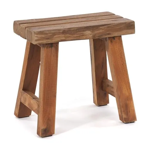 DESIGN DELIGHTS Vintage SITZHOCKER Rustic - Teakholz Unikat - Stilvolle Hocker aus handgefertigtem Teakholz, perfekt als Sitzhocker oder Pflanzenhocker im Shabby-Chic-Look. Jedes Stück ist ein einzigartiges Unikat mit authentischen Gebrauchsspuren.