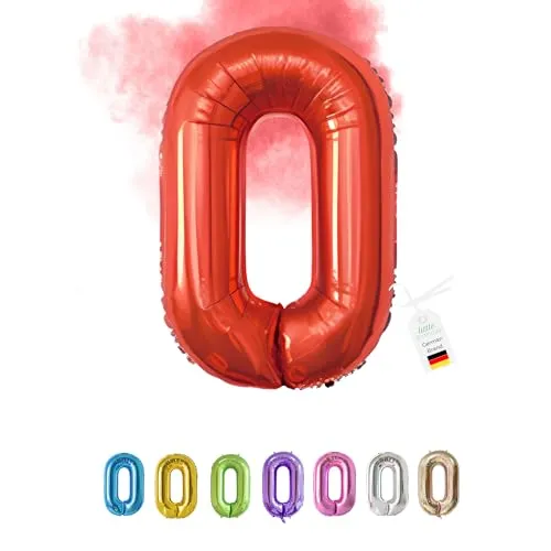 LITTLE BIRTHDAY | Zahlen Luftballon | Folienballon | Helium Gas Balloon Ballon | 101 cm | 0 1 2 3 4 5 6 7 8 9 in vielen Farben | Geburtstag | Kindergeburtstag | Deko | rot 0