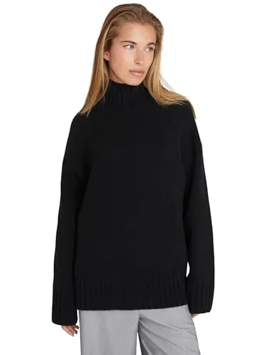 Style & Republic Damen Oversize Rollkragenpullover aus 90% Wolle & 10% Kaschmir, Weicher Boxy Strickpullover, Stilvoller Premium-Pullover für Herbst & Winter, Black, S