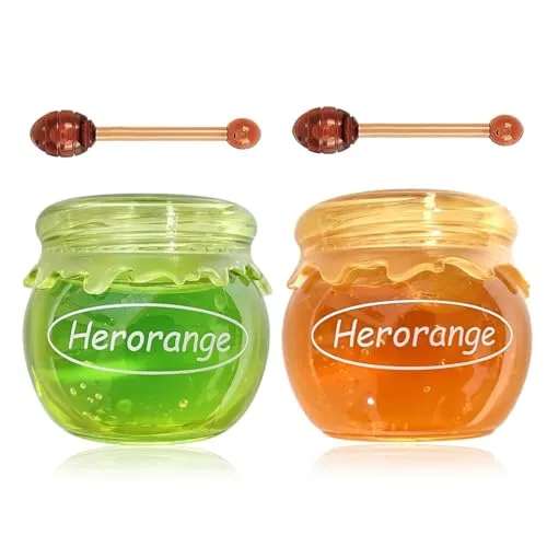 Pakivs 2Pcs Feuchtigkeitsspendendes Lippenöl mit Löffel Honig Lippenbalsam Glossy Feuchtigkeitsspendende Lippenmaske Feuchtigkeitsspendende und Vorbeugende Trockene,Tägliche Lippenpflege