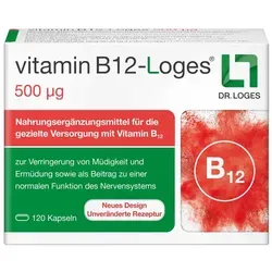 Vitamin B12-loges 500 μg Kapseln - Nahrungsergänzungsmittel für Veganer und alle mit geringem Tierprodukte-Konsum. Unterstützt die Bildung roter Blutkörperchen und reduziert Müdigkeit mit nur einer Kapsel täglich.
