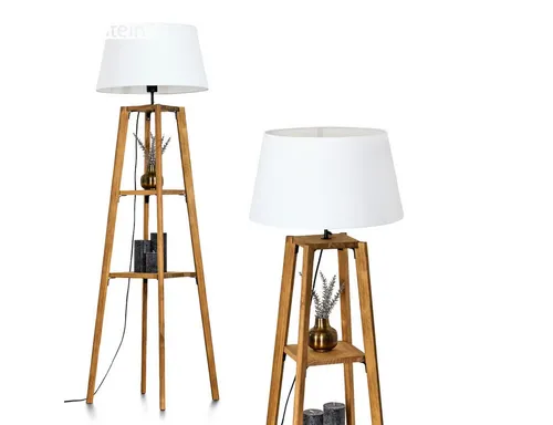 Hofstein Stehlampe aus Holz und Stoff in Naturfarben und Weiß - Standleuchte im Boho-Style, ideal für Esszimmer, Flur oder Wohnzimmer. Hochwertige Materialien und modernes Design, perfekt für eine gemütliche Atmosphäre.