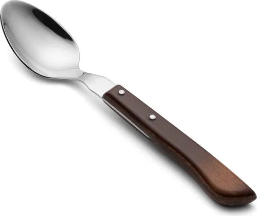 Mittags- oder Frühstückslöffel - Löffel aus Edelstahl 18/10 - komprimierter Holzgriff Farbe braun