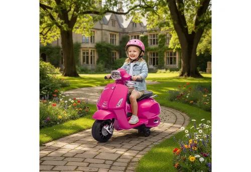 AIYAPLAY Elektro Motorrad Kinder Vespa 6V mit Stützrädern - Offizielles Vespa-Kinder Motorrad mit 2,5 km/h Höchstgeschwindigkeit für sicheres Fahren. Ausgestattet mit Stützrädern, Scheinwerfer und Hupe – für ein realistisches Fahrerlebnis und stundenlangen Outdoor-Spaß.