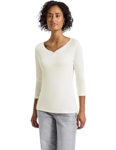STREET ONE 3/4-Arm-Shirt mit Knopfdetail - V-Shirts mit V-Ausschnitt und Knopfleiste, aus dehnbarem Jerseystoff für hohen Tragekomfort, ideal für Büro und Freizeit.