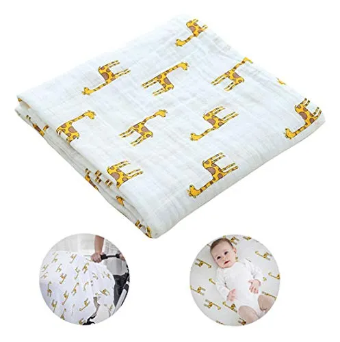 BuxiuGK Baby Musselin Swaddle Decke Tücher Kinderwagen Decke Bambus Baumwolle Swaddle 110 x 120 cm für Baby Girl oder Boy,Giraffe