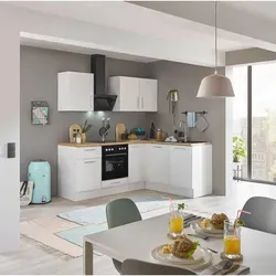 Küchenblock mit E-Geräten CORNWALL (Ecke) II - Weiß - Küchenzeile mit modernen E-Geräten, platzsparend und stilvoll für jede Küche.