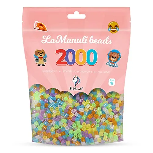 La Manuli Bügelperlen ca. 2000 Stück Midi Perlen Im wiederverschließbaren Beutel | Nachfüllset Bastelperlen Mit jeder Marke Beads kompatibel | 5 mm Steckperlen (Glitzer)