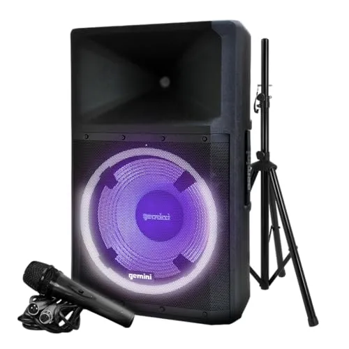 Gemini Sound GSP-L2200PK High Power Bluetooth-Lautsprecher mit Partylichtern, Mikrofon und Lautsprecherstand
