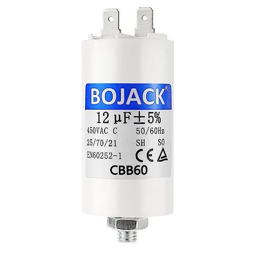 BOJACK CBB60 Motorkondensator 12uF 450V Anlaufkondensator 35x68MM Kondensator 12 µF 450 Volt M8-Stecker, geeignet für Elektromotoren und Schwimmbadpumpen, 50/60Hz