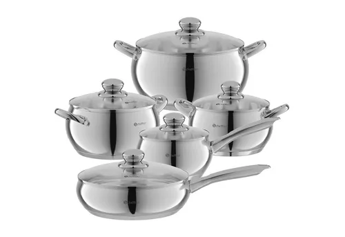 Scheffler Topf-Set 10tlg Edelstahl Topfsets für alle Herdarten, Edelstahl (3,38/2,0/2,8/4,0/6,7 Liter, für alle Herdarten), Induktion, robust und hochwertig