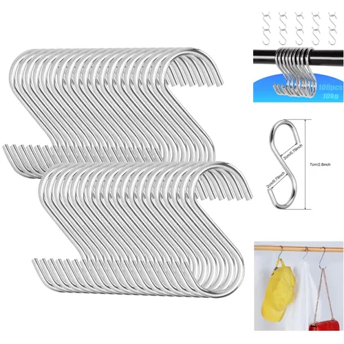 S Haken 100 Stück Heavy Duty Edelstahl S Form, silberfarben, schwere Metall-S...