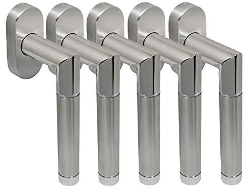 Edelstahl Fenstergriff Set 5 Stück FG Hit II Bicolor L-Form V2A - Hochwertiges Fensterbeschlag Set aus poliertem und gebürstetem Edelstahl V2A, mit präziser 90° Einrastmechanik. Ideal für moderne Fenster, langlebig und elegant.
