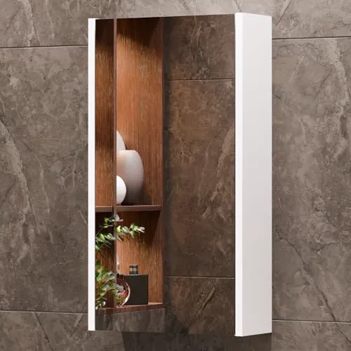 Planetmöbel Spiegelschrank Bad 40 cm - Spiegelschränke fürs Bad mit 2 Glasregalböden, feuchtigkeitsresistent und ideal für kleine Bäder – Soft-Close-Türen für sanftes Schließen ohne Geräusche.