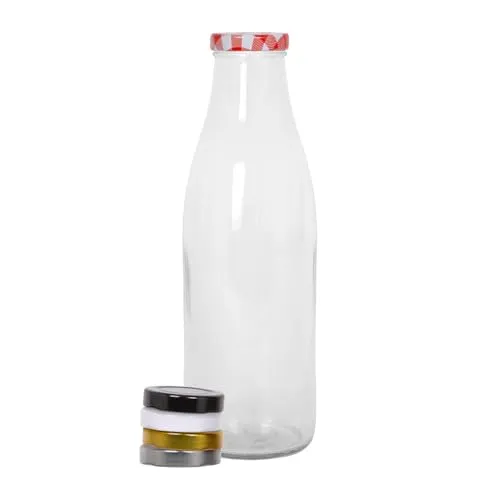 1x 960ml Wasserflasche aus Glas mit Metalldeckel - Leer Klar Wiederverwendbar Heim Kühlschrank Trinken Wein Saft Container - BPA Frei - Von Argon Tischware