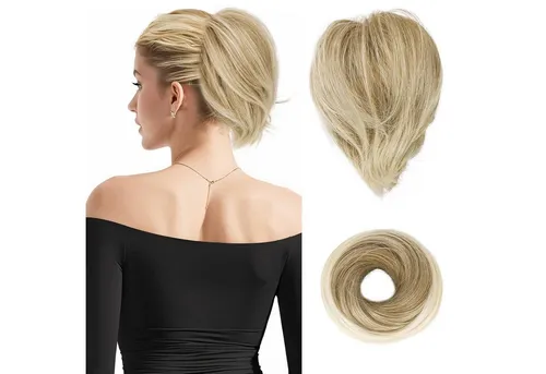 LuxusKollektion Kunsthaar-Extension Haarteil Pferdeschwanz Haarknoten Kurz Dutt Blond Bleichblond 20cm