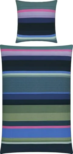 REDBEST Bettwäsche Renforcé blau 155x220 cm - Streifen Design mit praktischem Marken-Reißverschluss. Aus 100% Baumwolle, waschbar bis 60°C, für ein angenehmes Schlafklima.