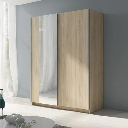 Home Collective Schwebetürenschrank mit Spiegel 150x198 cm | Moderner Kleiderschrank mit viel Stauraum - Moderner Schwebetürenschrank mit elegantem Design und praktischem Stauraum. Die leichtgängigen Schiebetüren sparen Platz und der integrierte Spiegel vergrößert optisch jeden Raum. Ideal für stilvolle Schlafzimmer.