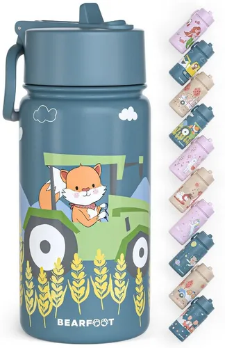 BEARFOOT Trinkflasche Thermo - Traktor - Edelstahl Trinkflasche für Kinder mit 400 ml, auslaufsicher und BPA-frei. Perfekt für Schule und Ausflüge – robust, farbenfroh und ideal für kleine Abenteurer!