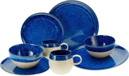 Creatable Kombiservice Deep Blue Sea - 8-teiliges Geschirr-Set aus Keramik in Blau und Beige, ideal für stilvolle Essensanlässe und perfekt für jeden Tisch.