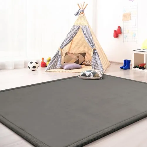 TT Home Krabbelmatte Babyzimmer Teppich Spielmatte Kinder Unifarben rutschfest Flauschig, Farbe: Grau, Größe:200x280 cm