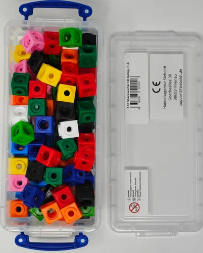 Steckwürfel 10-farbig in der Box, Kantenlänge 1,7 cm, Zahlendarstellung 100