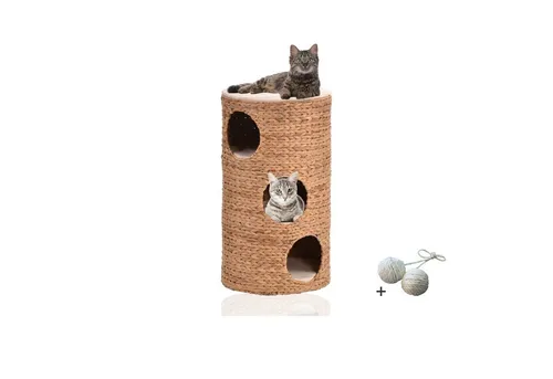 Rohrschneider Katzentonne Montana - Tierhöhlen mit 3 Etagen, stabiler Kratzbaum und kuschelige Kissen, inklusive Spielkugelset für extra Beschäftigung.
