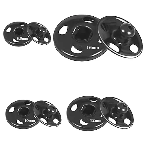 Lahviuu Edelstahl Druckknöpfe, 140 Sets, 4 Größen (8,5mm, 10mm, 12mm, 16mm), Schwarz/Silber, Knopf, für Geldbeutel, Handtasche, Kleidung, Schuhe, Hüte, Nähreparatur