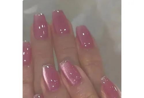LuxusKollektion Kunstfingernägel Katzenaugen Falsche Nägel Pink Glitzer 24 Stück Mittel Voll Abdeckung